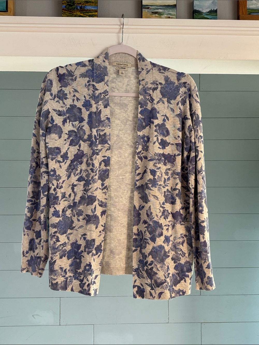 LL Bean Floral Open Front Cardigan